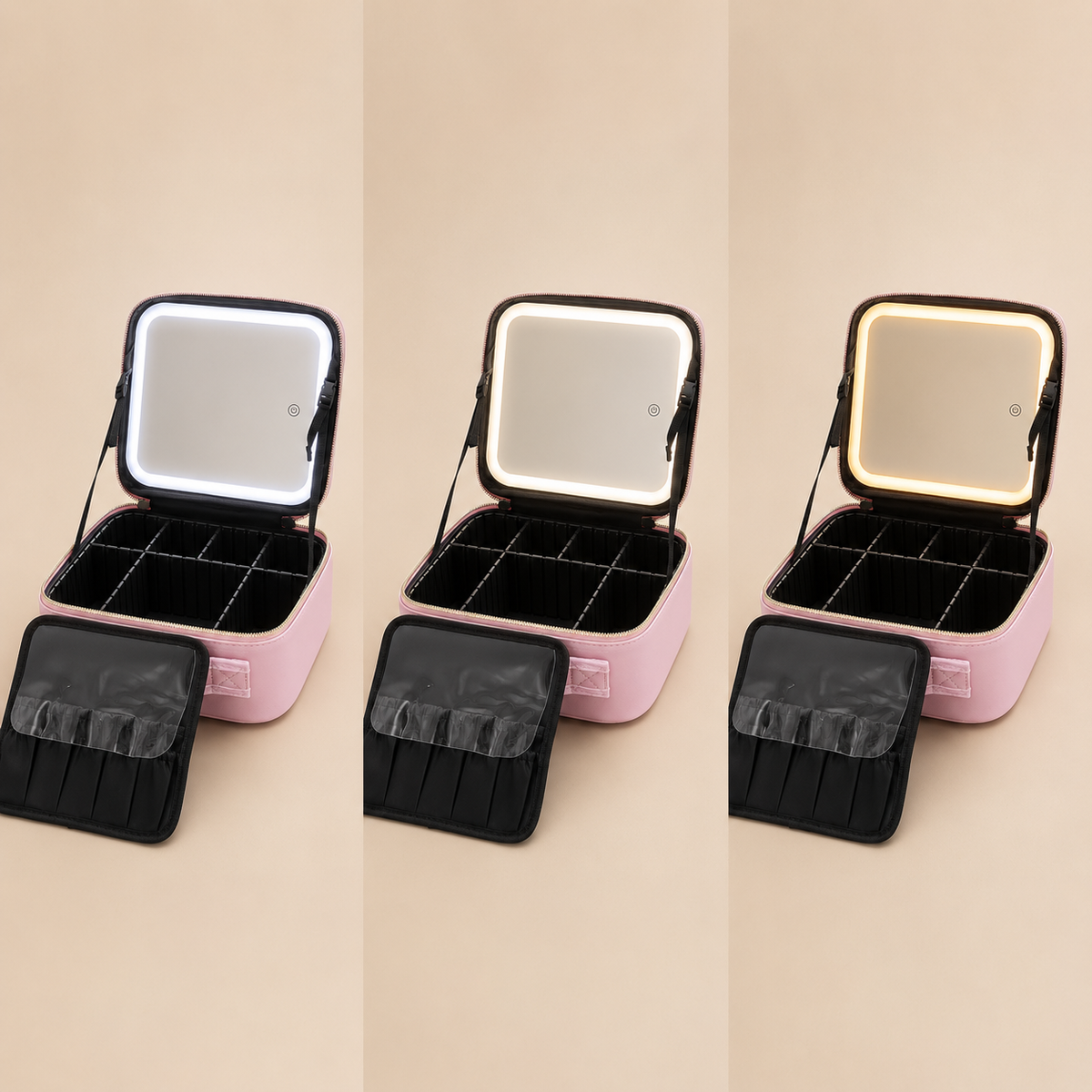 Trousse de maquillage de voyage avec miroir LED