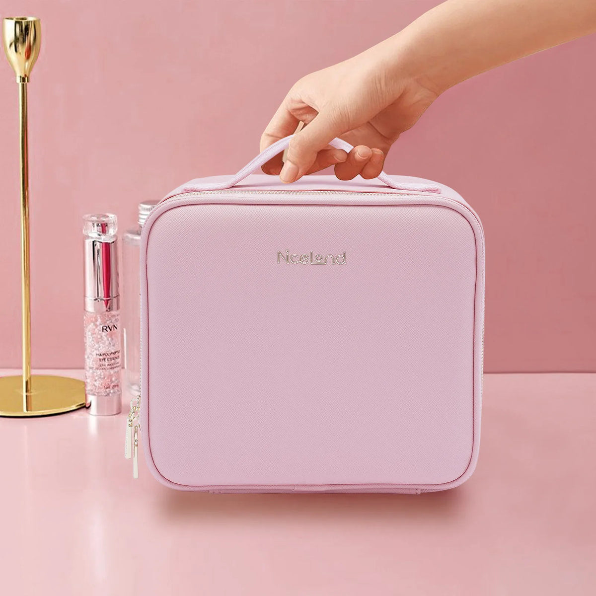 Trousse de maquillage de voyage avec miroir LED