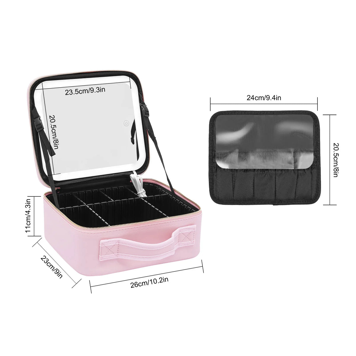 Trousse de maquillage de voyage avec miroir LED